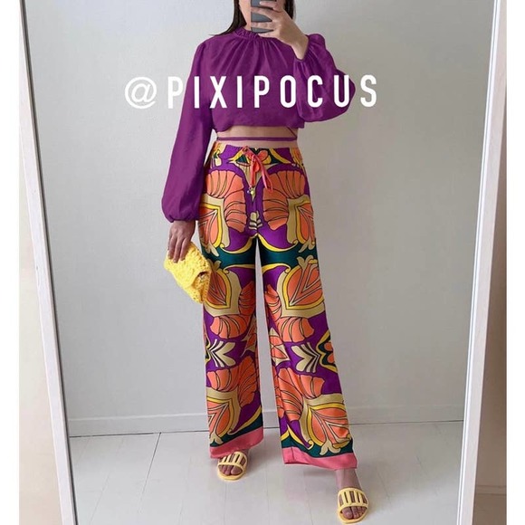 ZARA SATIN PRINTED PAJAMA STYLE PANTS - Picture 2 of 15